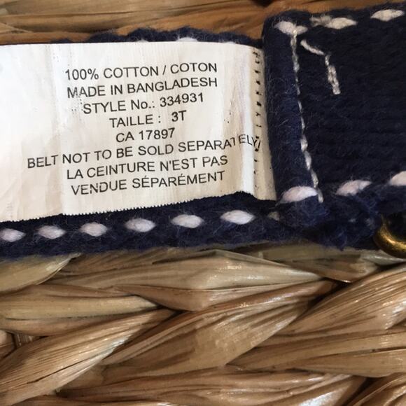 Belt Blue & White Striped Cotton Boys Sz 3T Brass Loop Closure Preppy Neutral - Picture 3 of 5